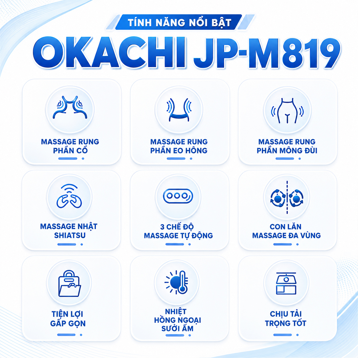Nệm massage toàn thân OKACHI JP-M819 (Con lăn chạy)